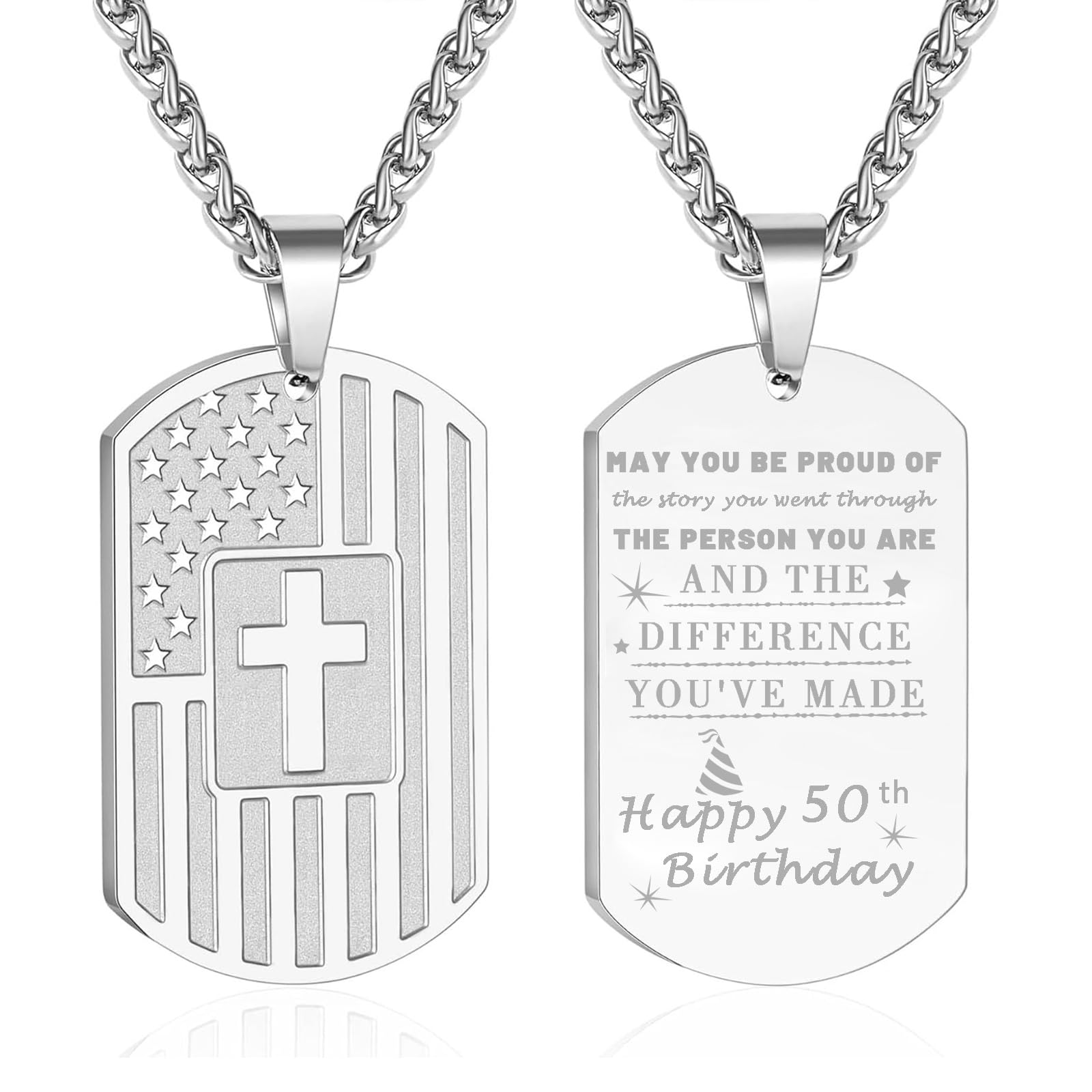 DuoDiner Graduation Gifts-American Dog Tag Necklace Bible Verse Pendant, First Communion Baptism Confirmation Religious Graduation Gifts for Him Boys Men Kids Teens Dad