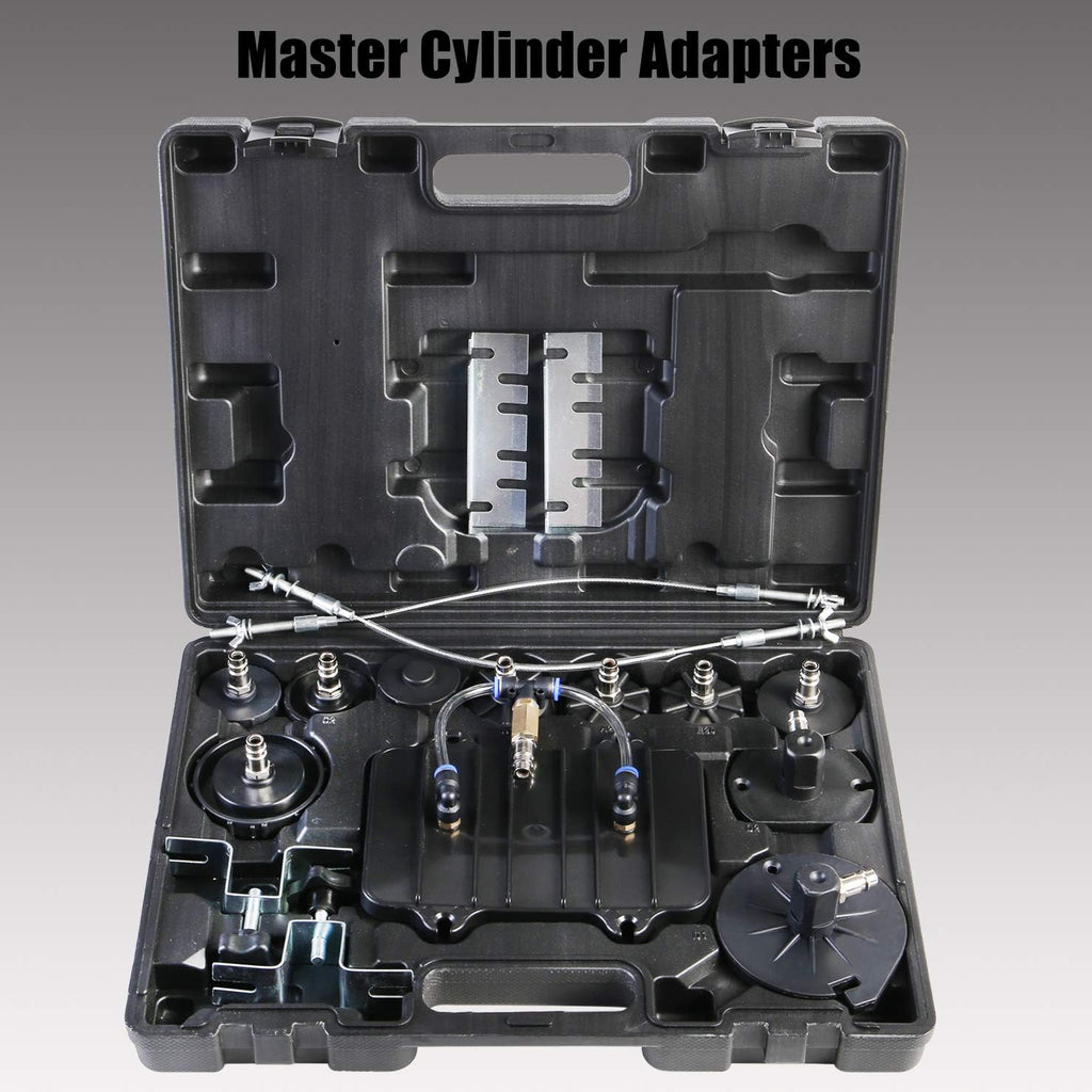 YSTOOL Brake Bleeder Kit Pneumatic Pressure Brake Clutch Fluid Bleeding Tool Set with Master Cylinder Adatpers Air Power Pressurized Oil Change Bleeder Machine and Waste Oil Collection Bottle (Red)