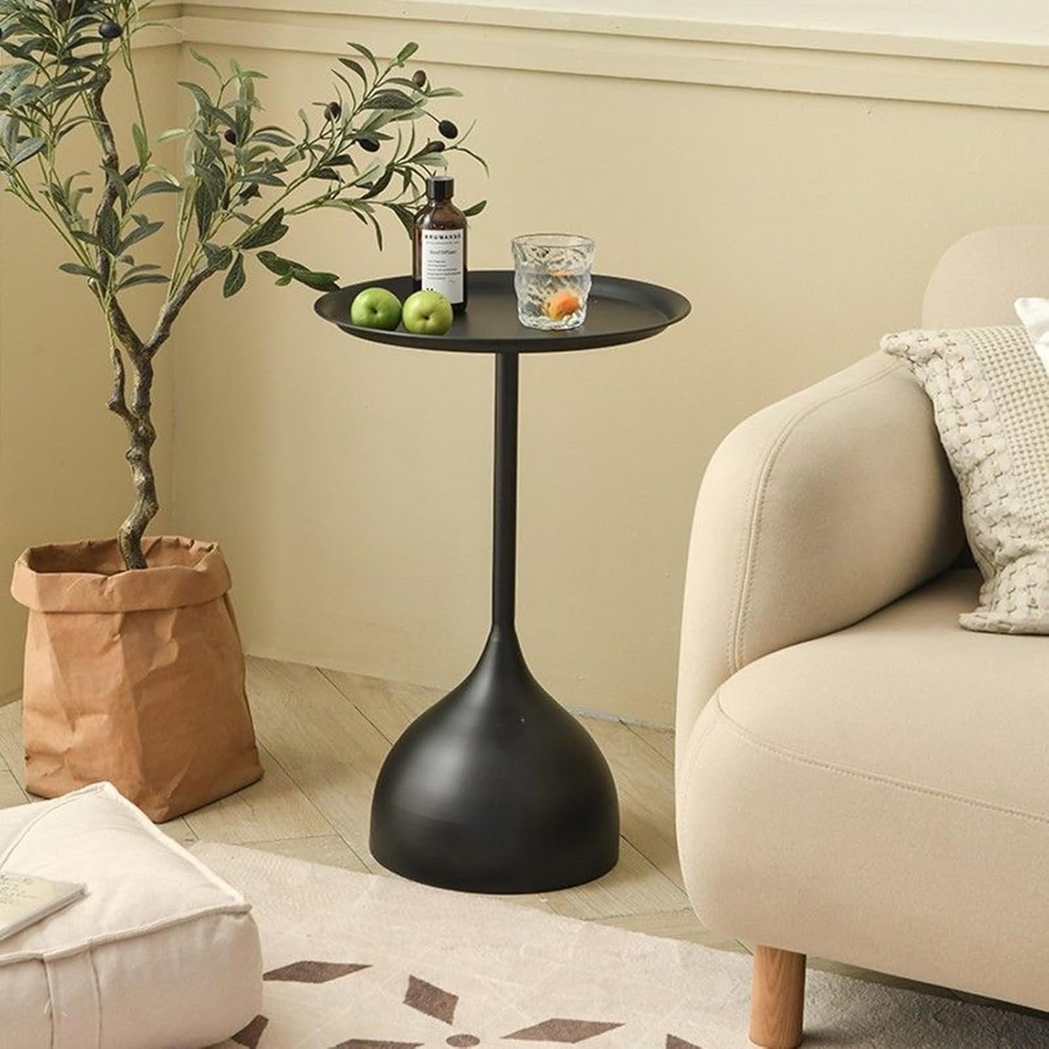 Side Coffee Table Set, Living Room Small Round End Table, Metal Nesting Tables Pedestal Tables Sofa Side and Bedside Console Table, Matt Black (Black)