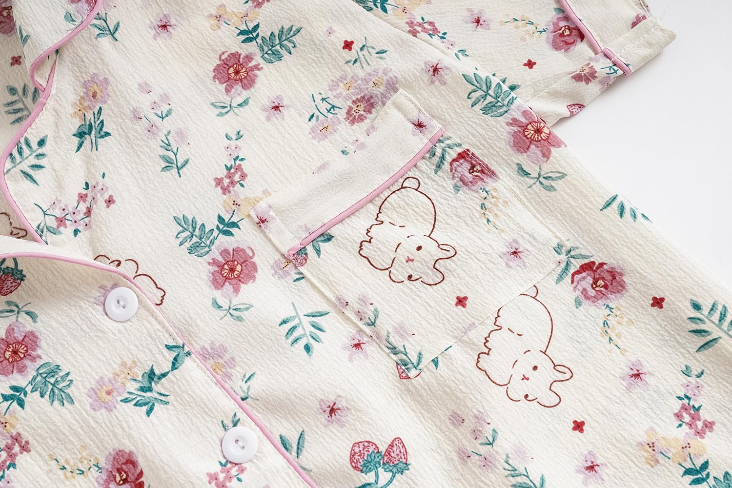 Vopmocld Big Girls Button Down Sleepwear Short Sleeve With Shorts 2PCS Pajama Sets Casual Lapel Loungewear Patterns Printed, 2PCS-Bunny, 10