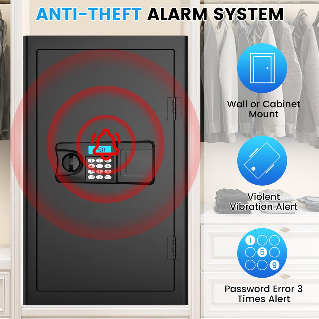 4.1 Cubic Large Home Safe Fireproof Waterproof, Digital Home Security Fireproof Safe Box with Combination Lock, Alarm Systerm and Removable Shelf, Fire Safe for Home Documents Money Valuables