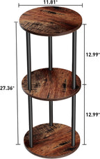 11.8'D Round Drink Table - 3-Tier Small Side Table with Wood Legs, End Table for Small Space, Balcony & Office | Space-Saving, Multi-Functional (Plants, Books, Drinks), Brown