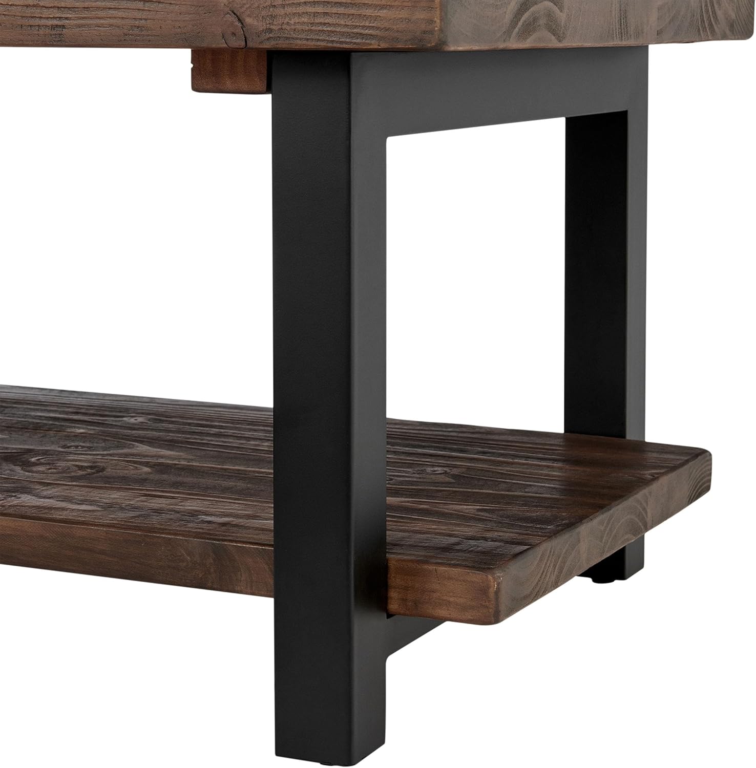 Alaterre Furniture Pomona Rustic Coffee Table with Storage Shelf - 42-Inch Industrial Modern Metal and Solid Wood Living Room Table - Easy Assembly Farmhouse Living Room Furniture (Rustic Natural)