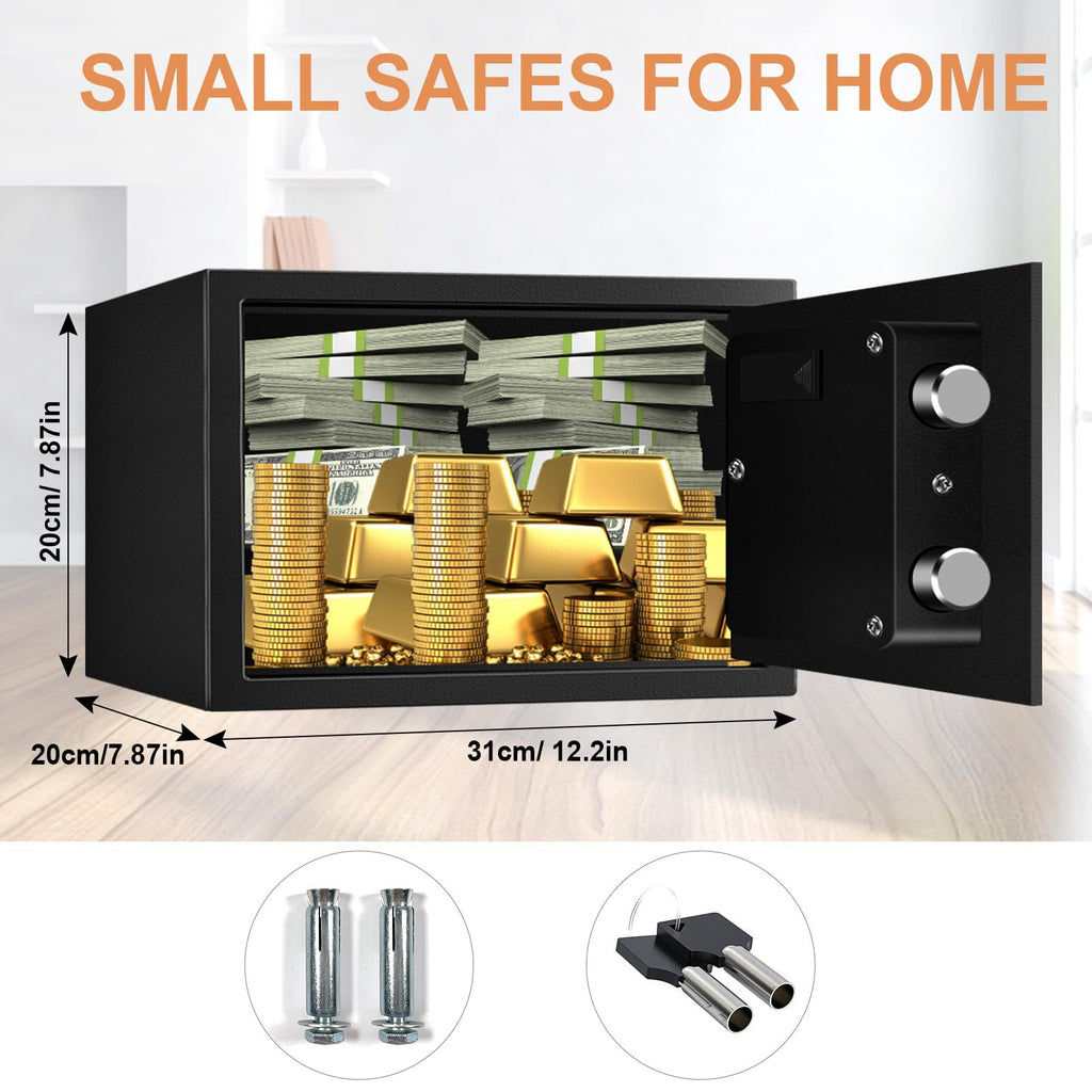 0.7 Cuft Kleine Huissafes Water- en Brandwerend, Digitale Persoonlijke Beveiligingskluis met Programmeerbaar Toetsenbord en Reserve Sleutels, Kleine Brandwerende Safes voor Geld, Medicijnen en Waardevolle Bezittingen thuis