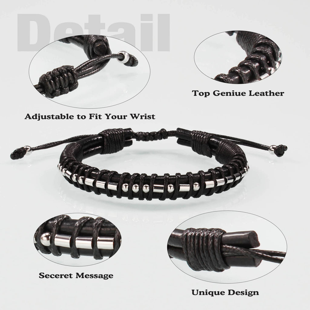 Btysun Valentiens Day Gifts for Him, Inspirational Gifts for Men Morse Code Bracelets Leather Bracelet Birthday Dad Encouragement Secret Message Jewelry