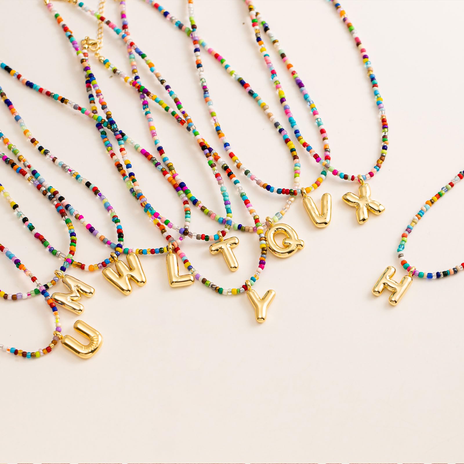 VRIUA Colorful Initial Necklaces for Women – Bubble Letter A Necklace Handmade Beaded Necklace Dainty Summer Beach Boho Necklaces for Women Cute Trendy Jewelry Choker Necklace