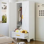 71 Farmhouse Metal Wardrobe Closet with Hanging Rod, 2 Barn Doors, Adjustable Shelves, Steel Armoire with Drawer for Home, Bedroom - Grand Goldman