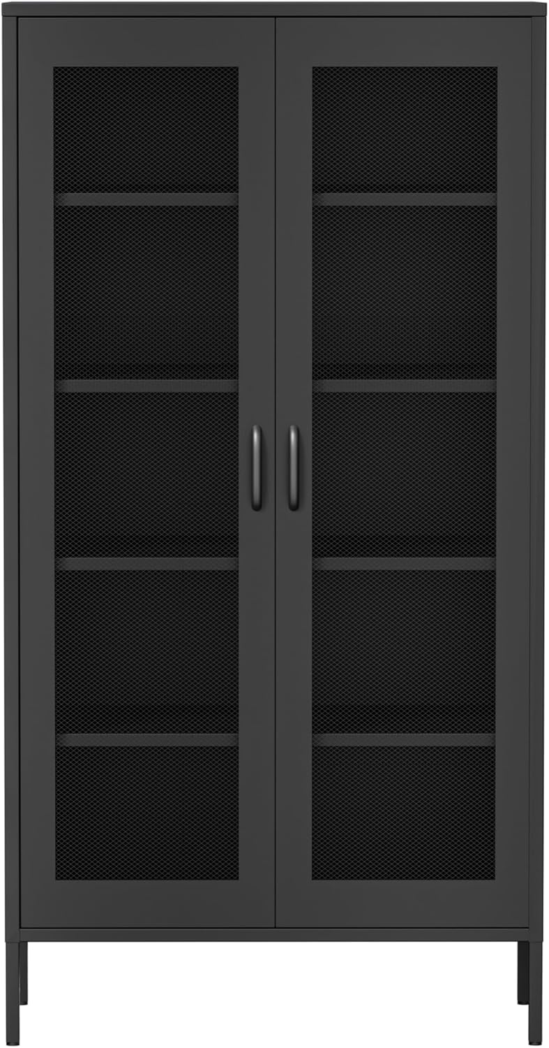 71 Farmhouse Metal Wardrobe Closet with Hanging Rod, 2 Barn Doors, Adjustable Shelves, Steel Armoire with Drawer for Home, Bedroom - Grand Goldman