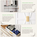 71 Farmhouse Metal Wardrobe Closet with Hanging Rod, 2 Barn Doors, Adjustable Shelves, Steel Armoire with Drawer for Home, Bedroom - Grand Goldman