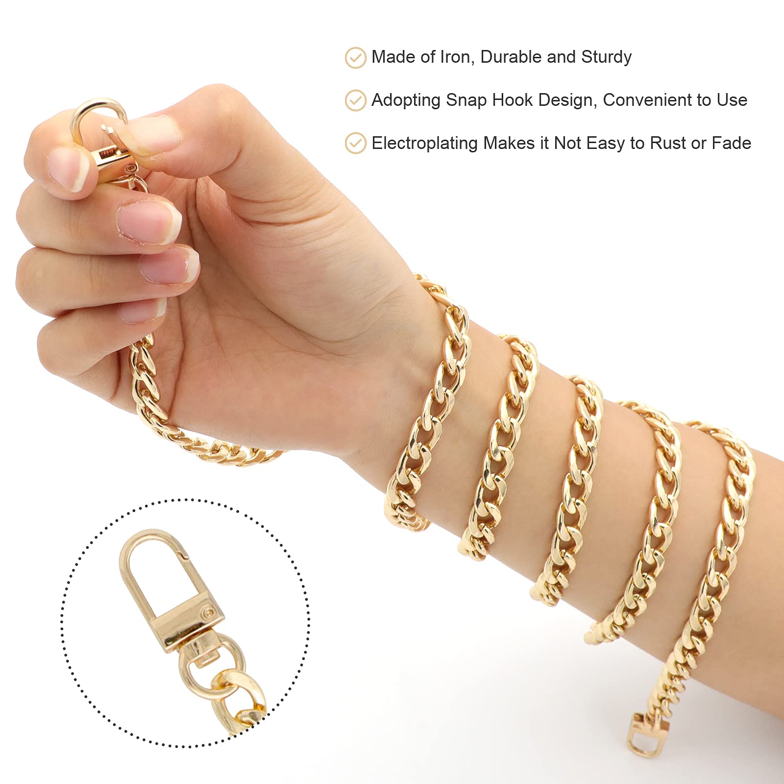 4 pièces chaînes plates de remplacement en fer de différentes tailles, sangle de chaîne en métal pour sac à main DIY, sac à bandoulière, sac à main, pochette par RAPUDA (15.4 Inch, 23.6 Inch, 31. 4 Inch, 47.2 Inch) Or