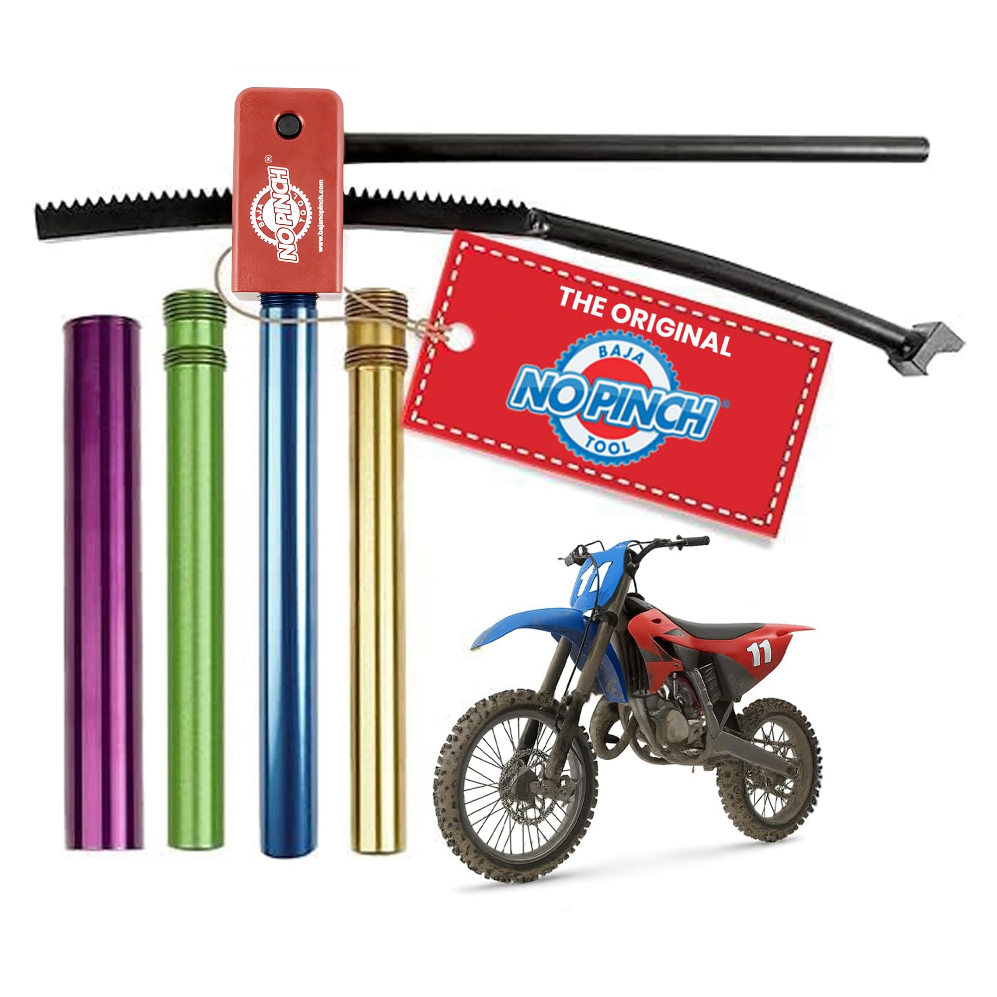 Baja No Pinch Tool Original Tire Changing Kit – Dirt Bike Tire Changing Tools for Enduro and Motocross – Compact Tool for 16" to 21" Wheels – Prevents Tube Pinching – Fits 20mm Axles