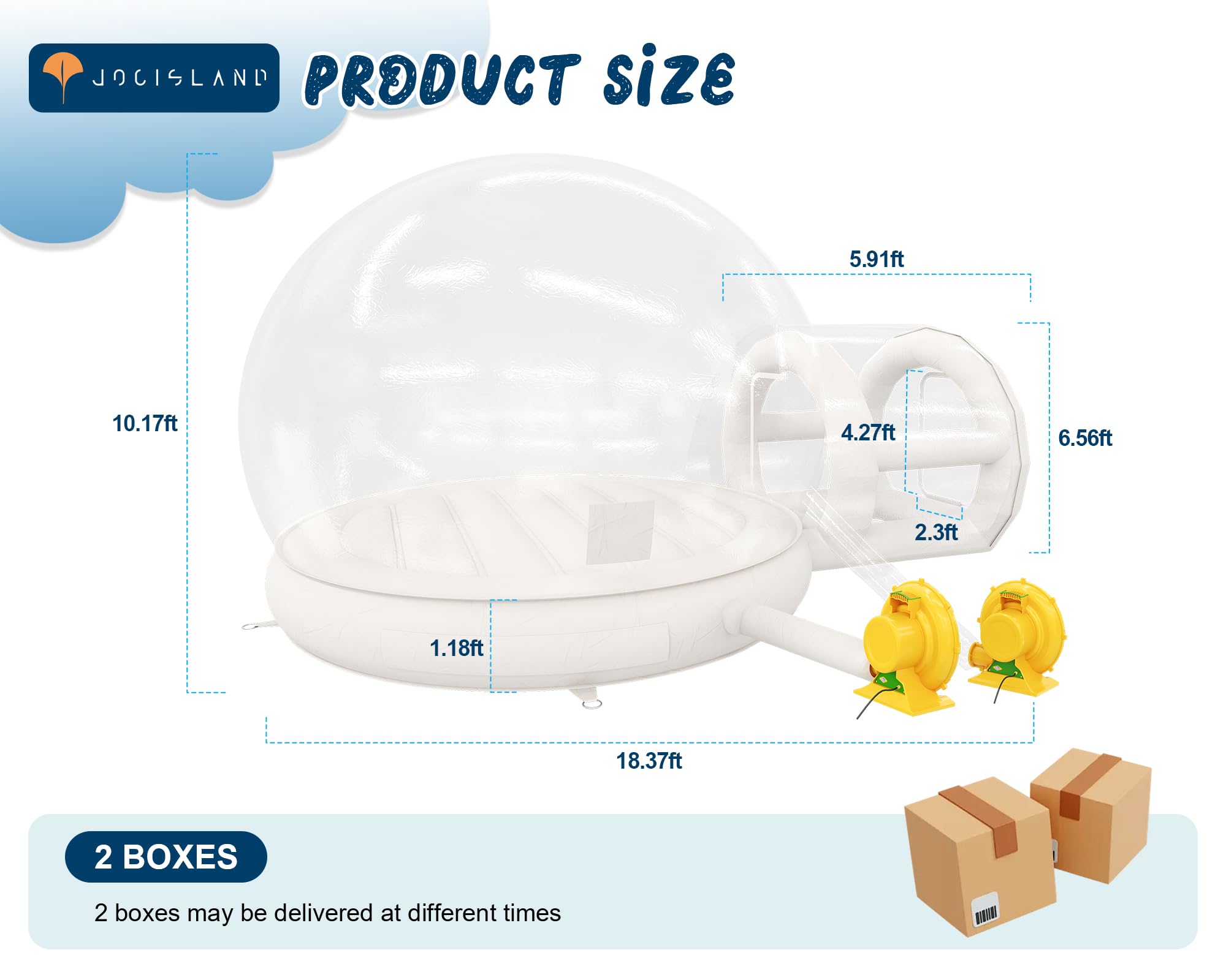 خانه حبابی Jocisland 13 فوت با تونل و بادکنک‌ها، خانه حبابی بادی PVC با دمنده‌های 750 وات و 550 وات برای مهمانی، استفاده تجاری، عروسی