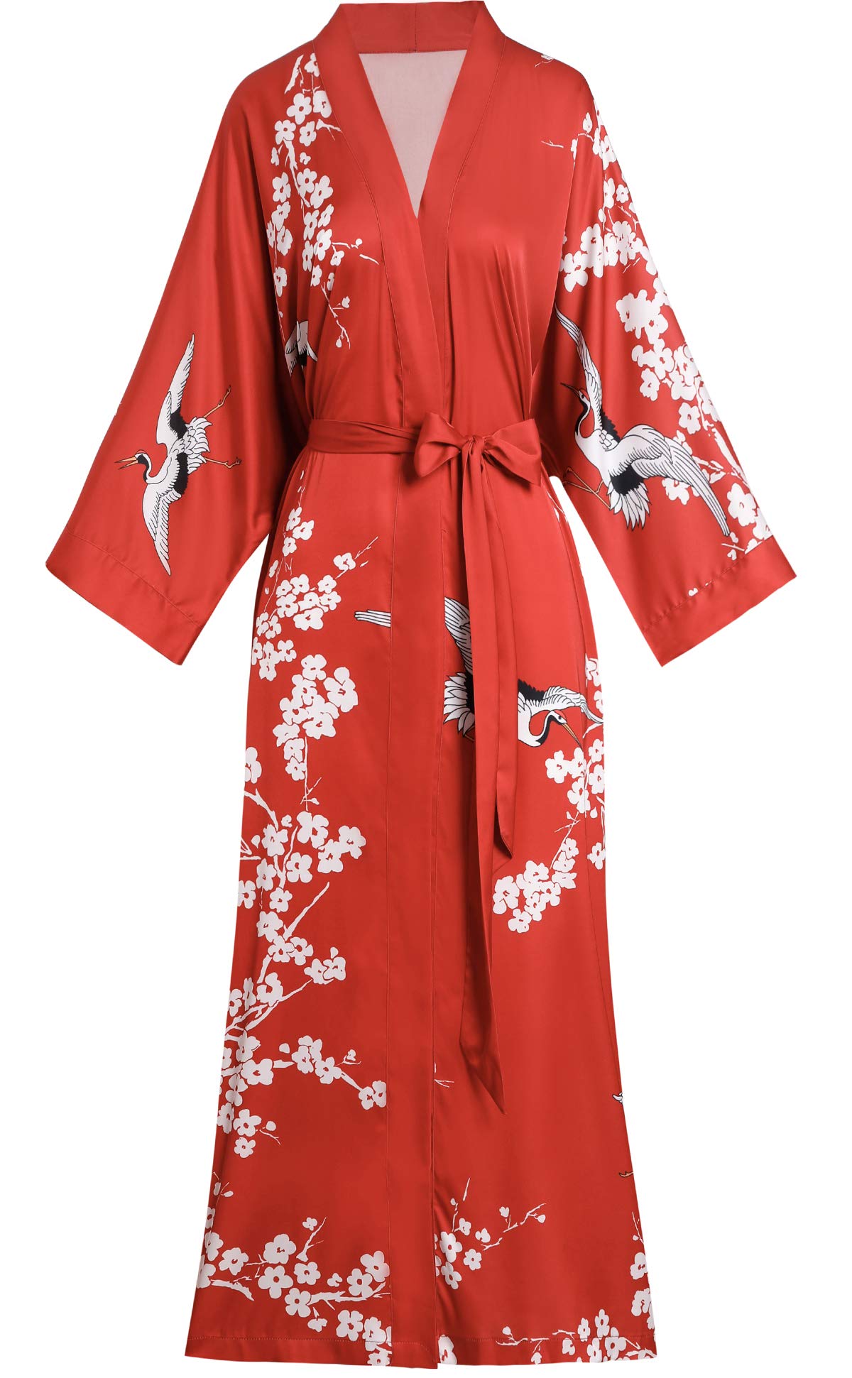 Aensso Long Soft Lightweight Silky Kimonos Robes for Women, Luxury Japanese Floral Womens Kimono Robe