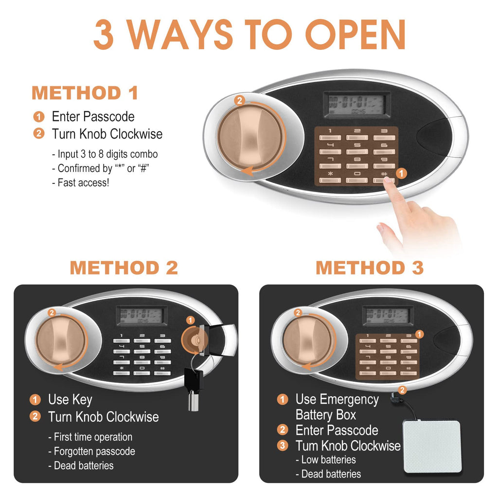 0.7 Cuft Kleine Huissafes Water- en Brandwerend, Digitale Persoonlijke Beveiligingskluis met Programmeerbaar Toetsenbord en Reserve Sleutels, Kleine Brandwerende Safes voor Geld, Medicijnen en Waardevolle Bezittingen thuis