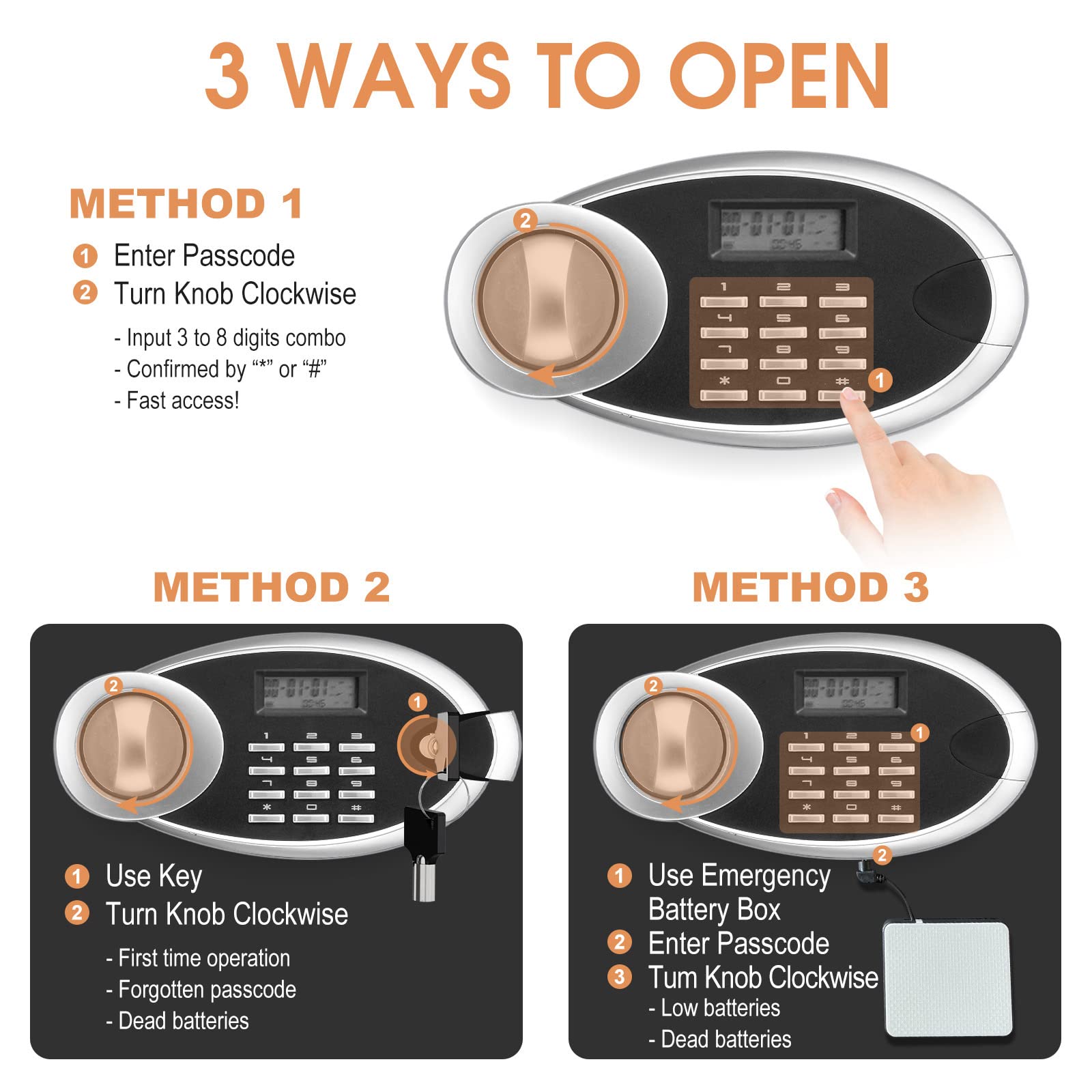 0.7 Cuft Kleine Huissafes Water- en Brandwerend, Digitale Persoonlijke Beveiligingskluis met Programmeerbaar Toetsenbord en Reserve Sleutels, Kleine Brandwerende Safes voor Geld, Medicijnen en Waardevolle Bezittingen thuis