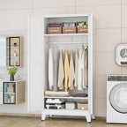 71 "Metal Armoire Wardrobe Closet, Steel Clothing Storage Cabinet with Adjustable Shelves and Hanging Rod, Household Steel Wardrobe Storage Cabinet with Adjustable standing feet (Wardrobe-white) - Grand Goldman