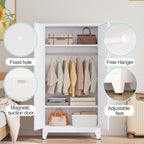 71 "Metal Armoire Wardrobe Closet, Steel Clothing Storage Cabinet with Adjustable Shelves and Hanging Rod, Household Steel Wardrobe Storage Cabinet with Adjustable standing feet (Wardrobe-white) - Grand Goldman