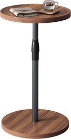 Adjustable End Table, Small Round Side Table, Drink Table for Small Spaces, Pedestal Nightstand for Living Room, Bedroom, Sofa Couch, Rustic Brown ET-010BR