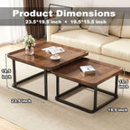 Square Coffee Tables Living Room Set of 2, Nesting Walnut Coffee Table with Fluted, End Tables for Bedroom Office Balcony Yard (23.5"+19.5" Walnut)