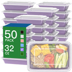 50 Pack (100-Piece) 32 oz Meal Prep Containers Reusable with Easy Open Lids, Sturdy Leakproof Food Safe, Microwave Freezer Dishwasher Safe, To Go Take Out Plastic Food Storage Pans with Lids, Black