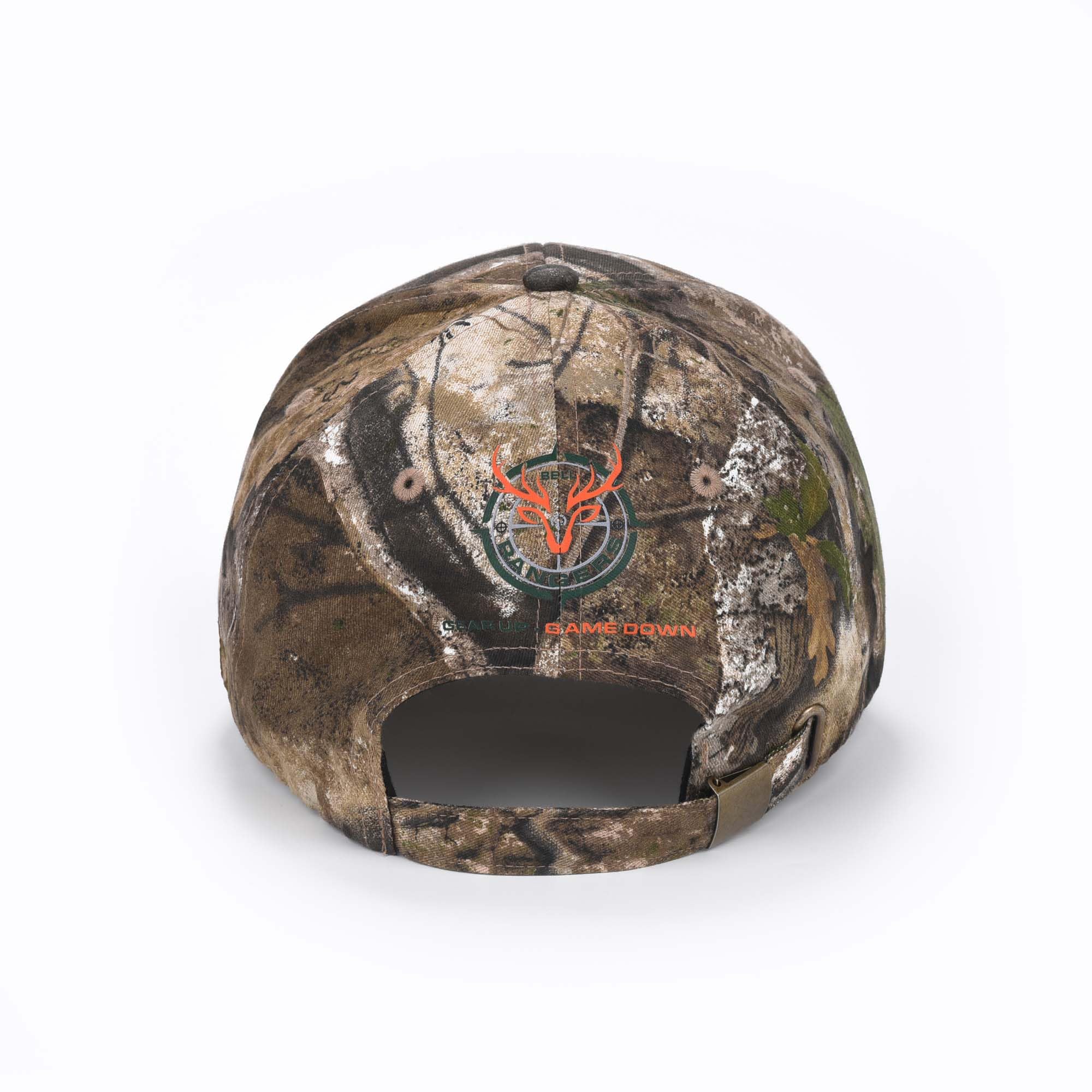 Bell Rangers Realtree APX Camo Baseball Cap Hat for Men and Women 100% Cotton Twill (Peached) (US, Alpha, One Size, Plain Cap with Green Visor)
