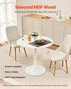 VEVOR Round Dining Table, 31.5 in Wood Table for 2-4 Person, Modern Circle Furniture, Leisure Coffee Office Tables with Pedestal Base in Tulip Design, for Home Kitchen Living Room, White(Only Table)