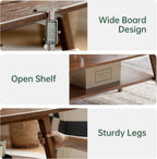 100% Solid Oak Wood Coffee Table for Living Room, 2-Tier Small Table with Storage Shelf, Mid Century Modern Coffee Tables (Walnut, 31.49" x 19.68" x 17.32")