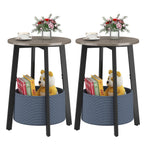 Small Round Side End Table with Cloth Storage Basket, Round Bedside Sofa Couch Coffee Tables for Small Places with Metal Frame, Modern Nighstands for Living Room Bedroom, Grey