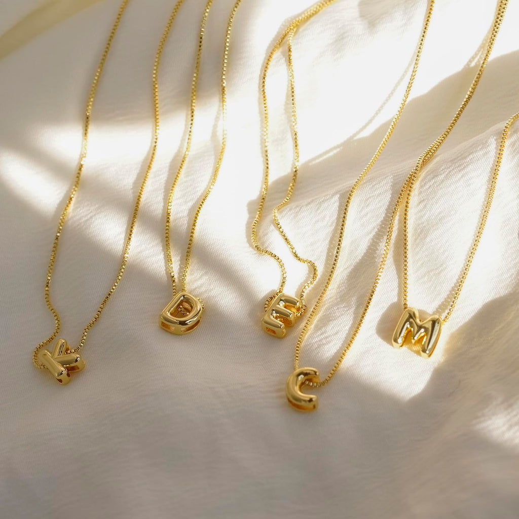 MARYLAX Bubble Letter Necklaces Gold, 14K Gold Plated Initial Necklaces for Women, Dainty Gold Bubble Letter Necklace, Personalized Bubble Pendant Name Necklace, Trendy Gold Jewelry