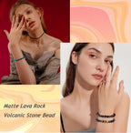 MOZAKA 12Pcs 8mm Natural Stone Lava Rock Beaded Bracelets for Men Women Tiger Eye Hematite Black Onyx Matte Beads Essential Oil Diffuser Lava Stone Bead Bracelets Bulk