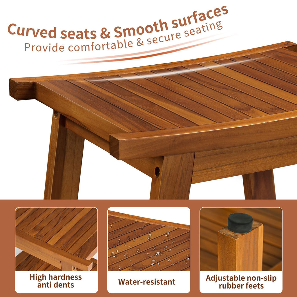 TEAKMAMA 21 Inch Teak Shower Bench with Storage Shelf and Handles, Teak Wood Shower Stool Waterproof Bath Chair for Indoor and Outdoor Use, Bathroom Stools for Adults Sitting