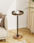 Masupu Drink Table, Round Side Table for Small Spaces, Pedestal Small End Table with Metal Base, for Living Room, Bedroom, Bathroom, Rustic Brown