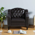 AVZEAR 82" Three Seater Leather Sofa, Chesterfield Sofa, Mid-Century Modern PU Upholstered Sofa Couch, Deep Button Tufted Living Room Sofa with Two Throw Pillows, Black