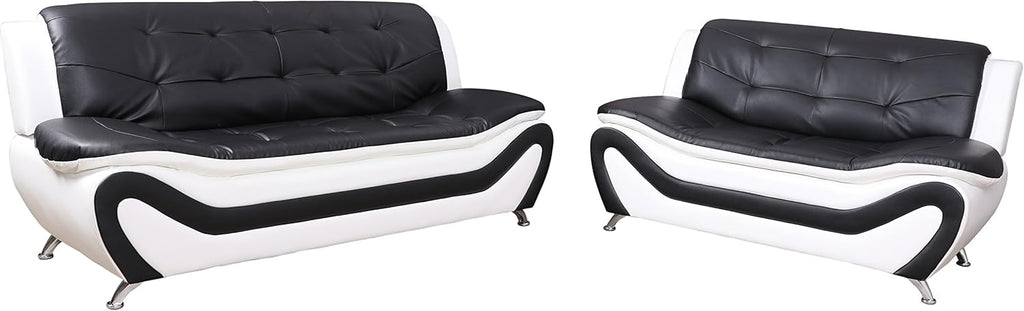 Beverly Fine Furniture 3 Piece Aldo Modern Sofa Set, Black/White
