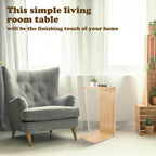 Marsui C Shaped Side Table Solid Wood End Table for Couch Small Place Living Room Coffee and Eating Snack Tray