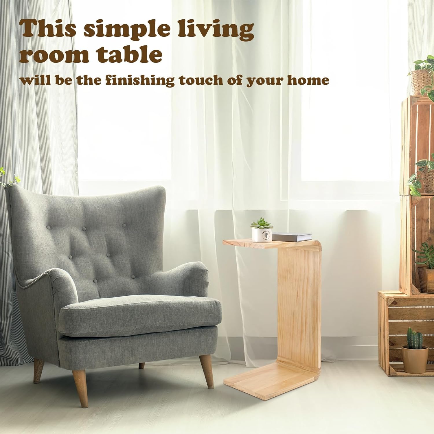 Marsui C Shaped Side Table Solid Wood End Table for Couch Small Place Living Room Coffee and Eating Snack Tray