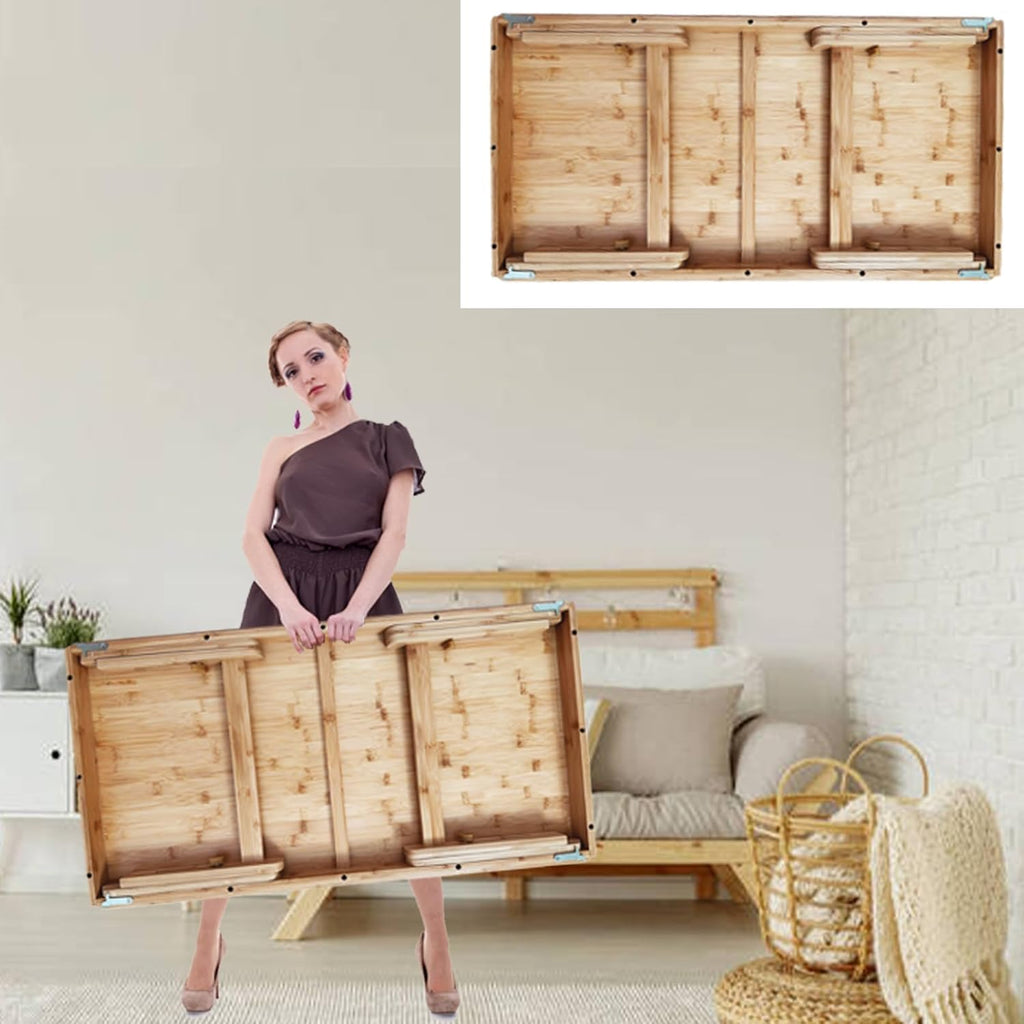 Bamboo Coffee Table Foldable,Low Floor Dining Table Collapsible Oriental Folding Table for Living Room Small Spaces Picnic Table Ground Portable Table,Floor Desk for Adults,33.5Lx17.7Wx5.7H