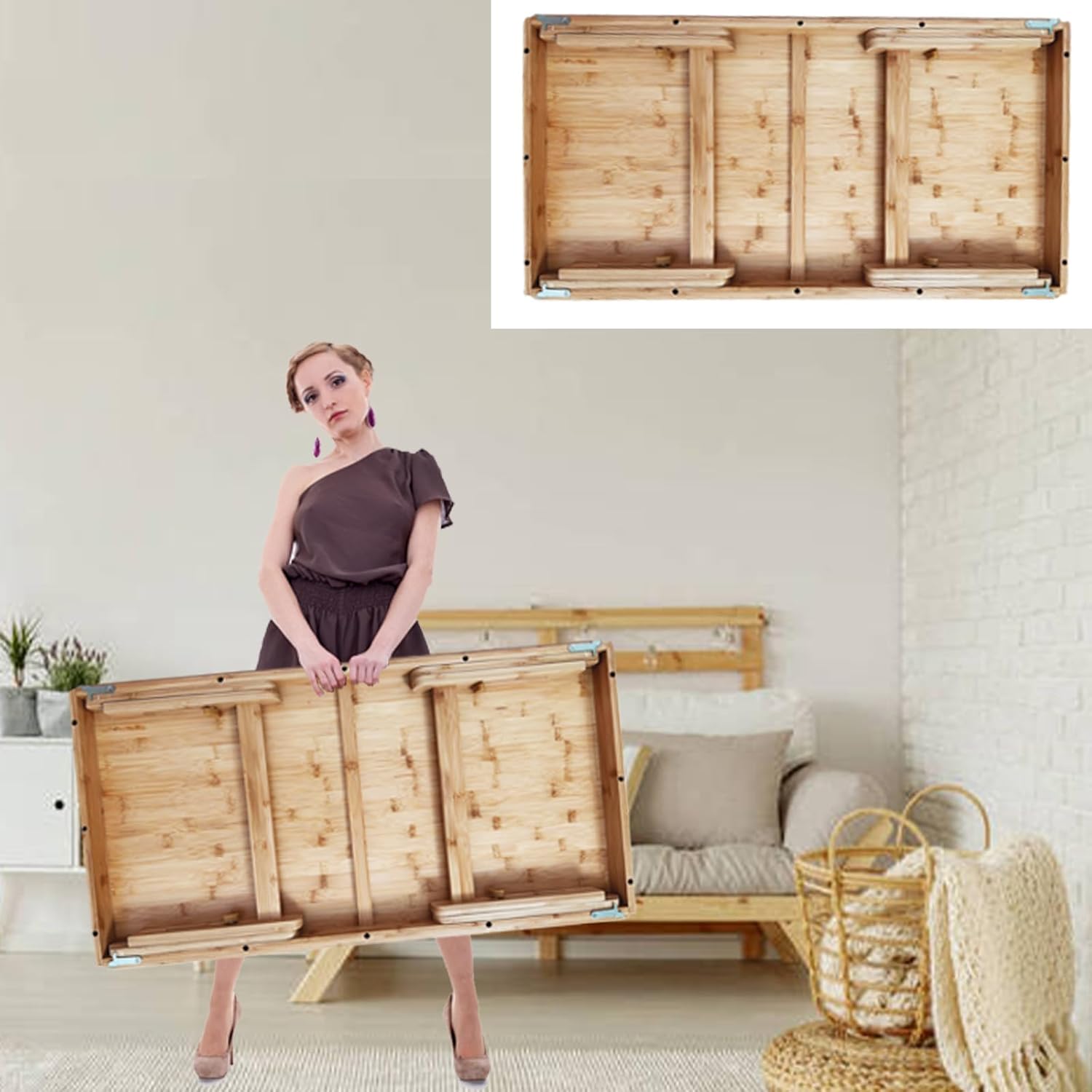 Bamboo Coffee Table Foldable,Low Floor Dining Table Collapsible Oriental Folding Table for Living Room Small Spaces Picnic Table Ground Portable Table,Floor Desk for Adults,33.5Lx17.7Wx5.7H