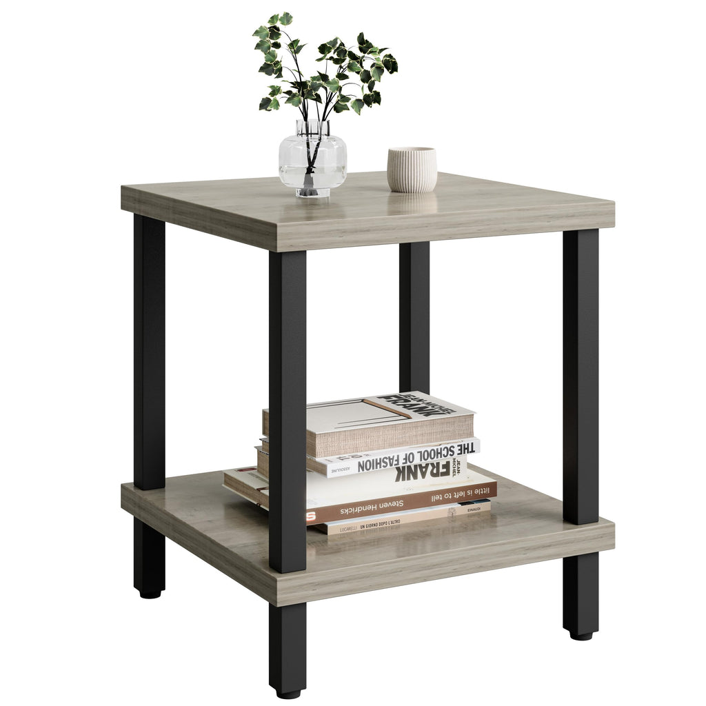 Large End Table Square Side Table Modern Sofa Table 20 Inch Industrial Coffee Table NightStand with 2-Tier Storage Shelf for Living Room Bedroom Black MLBZ06B