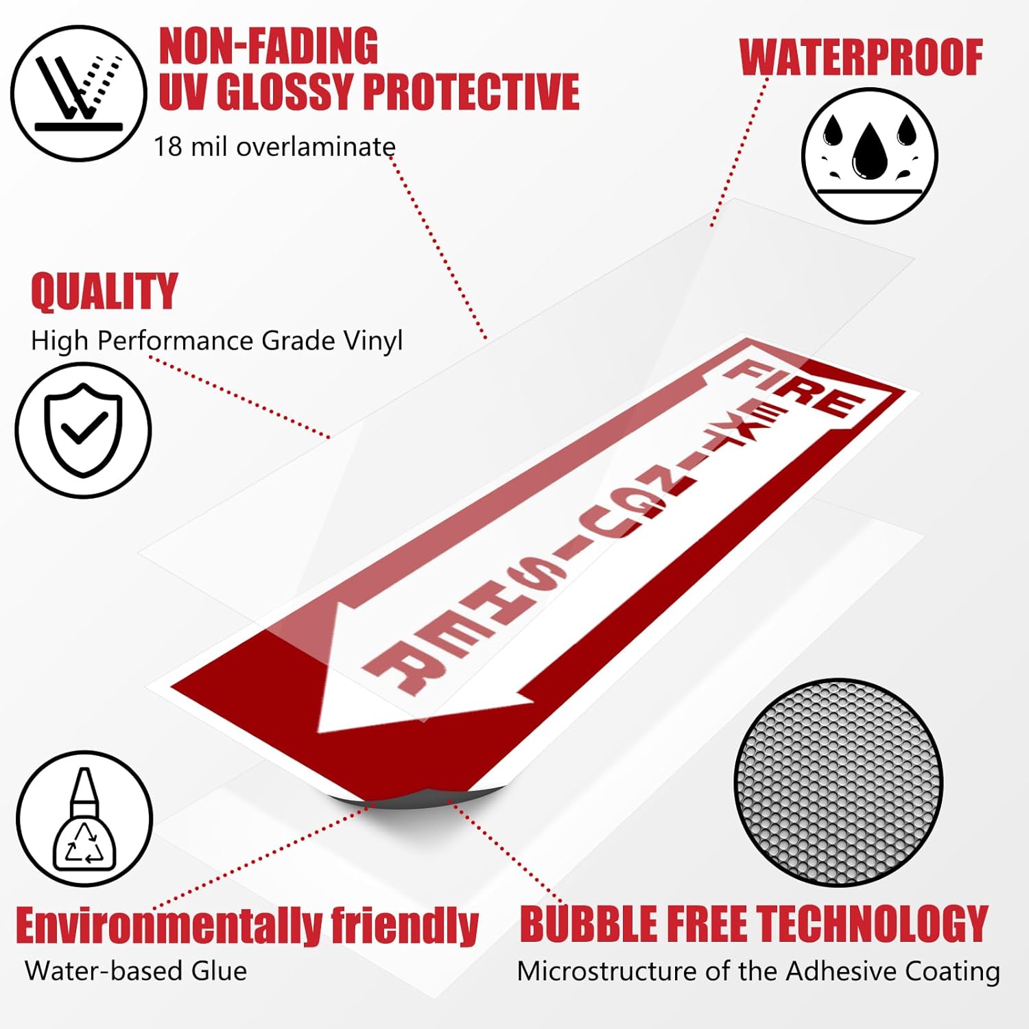 Fire Extinguisher Signs,Safety Sign Sticker glow in the dark 12 Pack 4" X 12" Durable Self Adhesive, Waterproof and UV Protected,for Home, Office or Boat