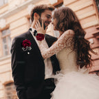 AUEAR, Rose Bridal Burgundy Red Wrist Corsage and Boutonniere Set Bridesmaid Hand Flower for Wedding