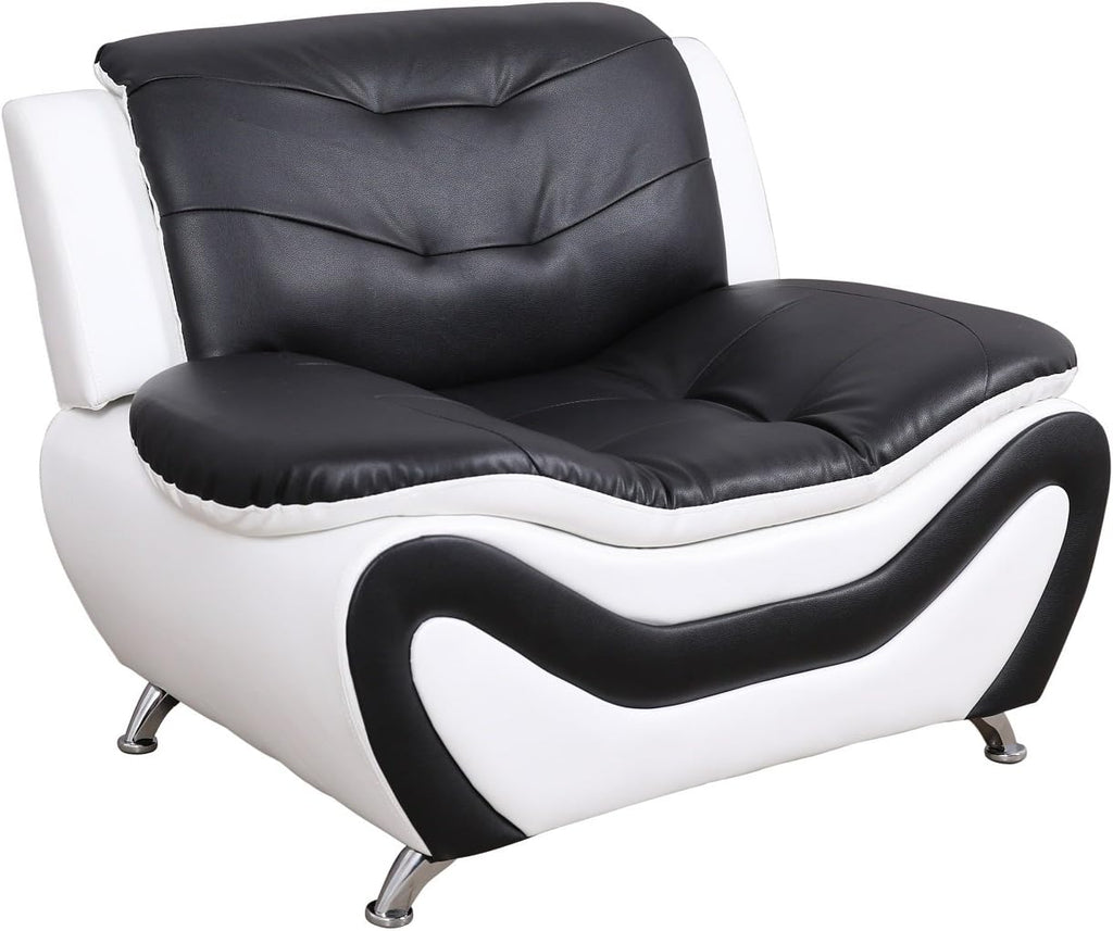 Beverly Fine Furniture 3 Piece Aldo Modern Sofa Set, Black/White