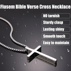 Fiusem Cross Necklace for Men, Inspirational Bible Verse Cross Chain for Men, Stainless Steel Box Necklace