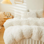 Fluffy Pink Faux Fur Comforter Cover Set，Fluffy Fuzzy Plush Pink Bedding 3Pcs (1 Faux Fur Duvet Cover +2 Fuzzy Pillowcases) Pink Fluffy Bed Set (Pink, Queen)
