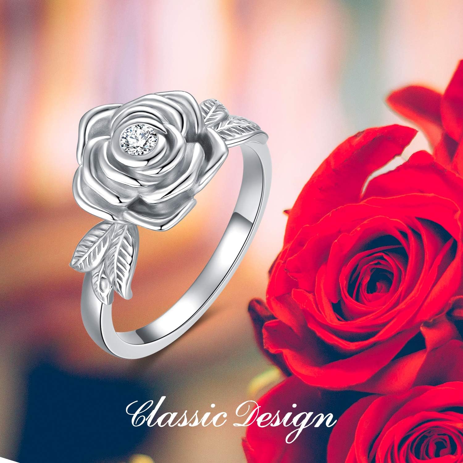 925 Sterling Silver Rose Flower Cremation Urn Ring Holds Loved Ones Ashes Cremation Keepsake Ring Jewelry Embellished with Crystals from Austria