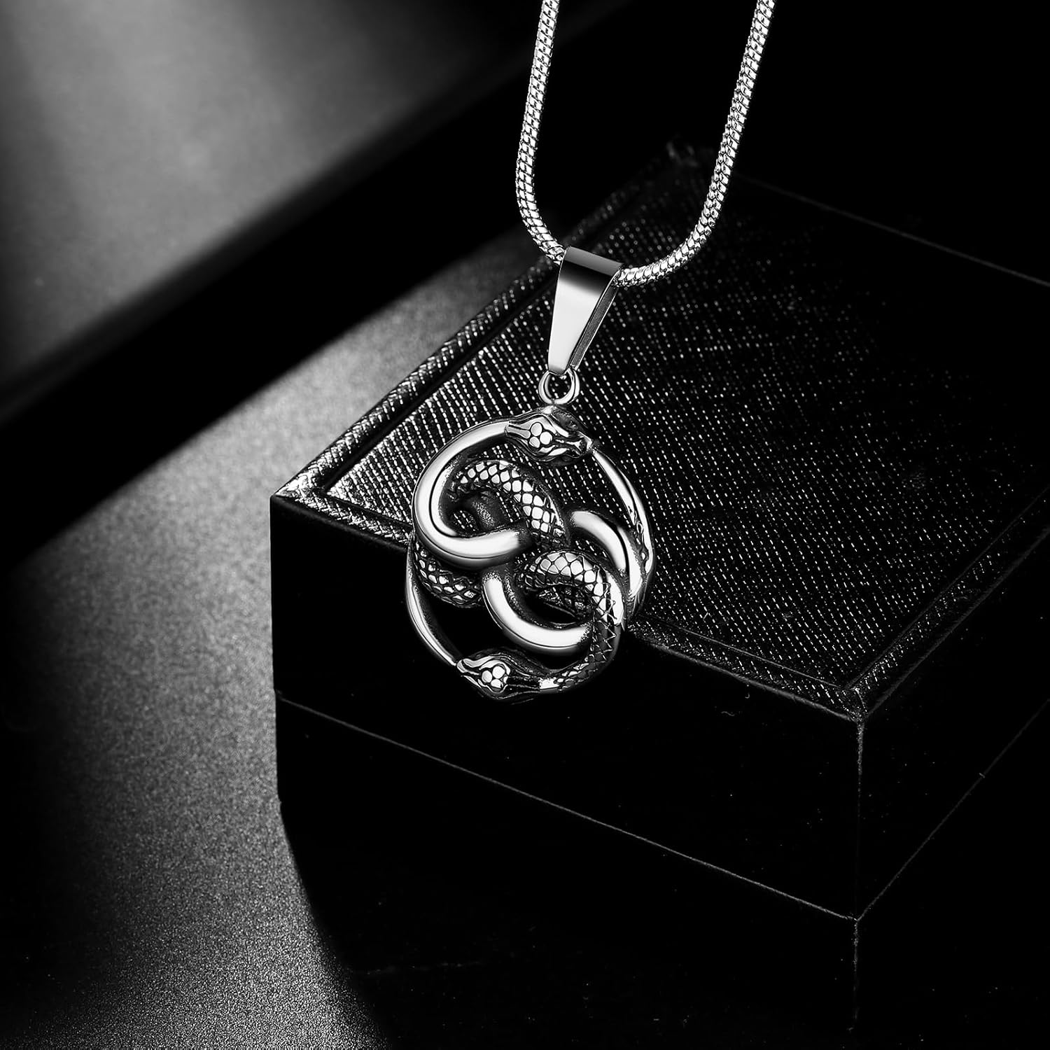 Hipunk Vintage Antique Infinity Snake Ouroboros Serpent Pendant Stainless Steel Necklace, Gothic Jewelry