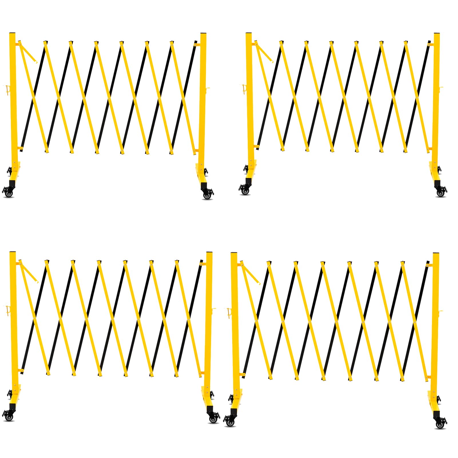 11 Traffic Barricade with Casters, Metal Expandable Barricade, Folding Security Gate, Retractable Fence Outdoor Barricade Fence for Construction Area, Traffic Control（2 Pack)