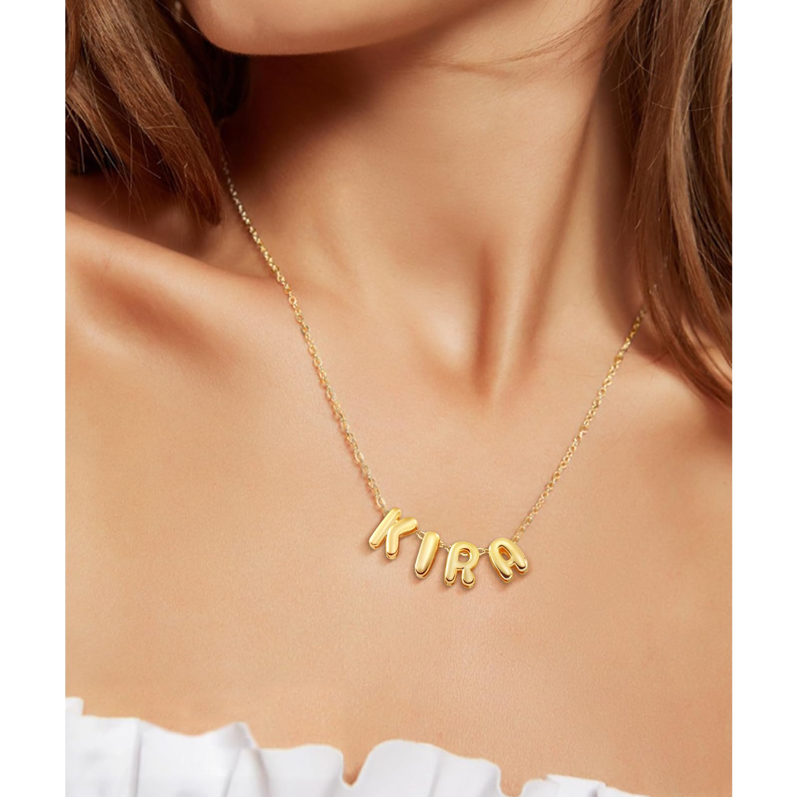 Yopicks Custom Bubble Letter Necklace, Personalized Name Necklaces for Women 14K Gold Plated Initial Necklace Mama Alphabet Pendant A-Z | Graduation Birthday Gifts for Women