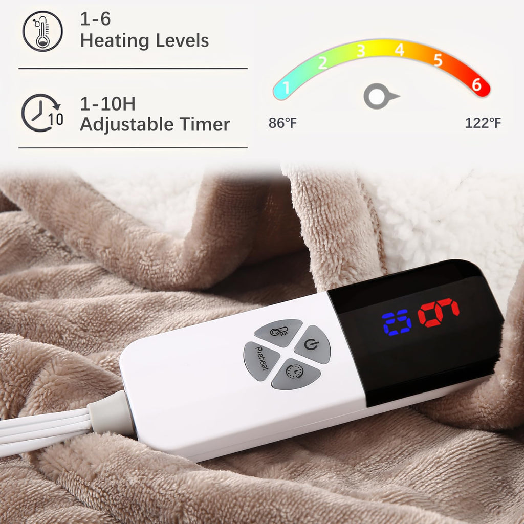 Coperta Elettrica Riscaldata Plaid con 5 Livelli di Riscaldamento e Spegnimento Automatico dopo 4 Ore, Plaid Riscaldato 50"x60" con Certificazione ETL e FCC per Casa e Ufficio, Lavabile in Lavatrice, Grigio Scuro