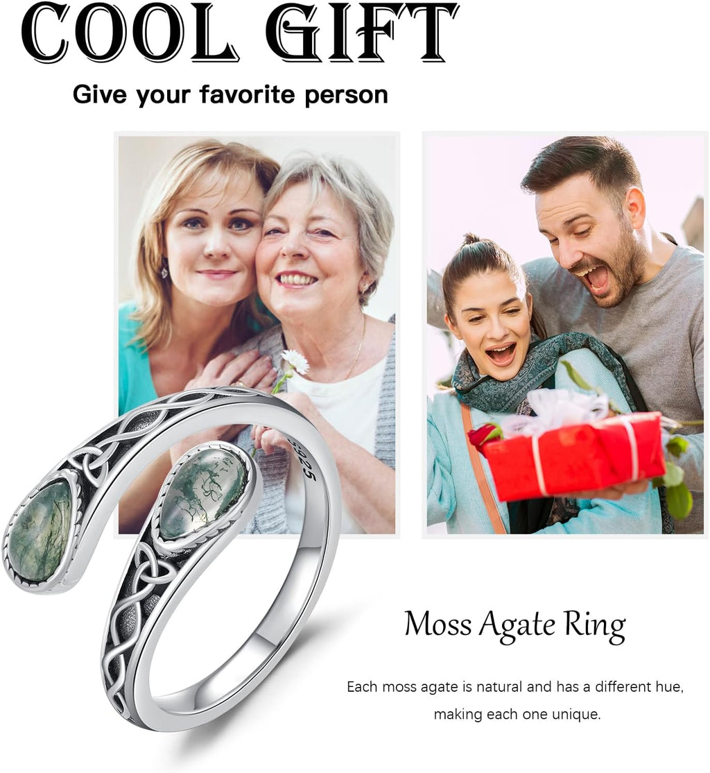 925 Sterling Silver Rings for Women Moss Agate/Turquoise/Just Breathe/Evil Eye Rings Gift for Christmas Mother's Day Valentine's Day